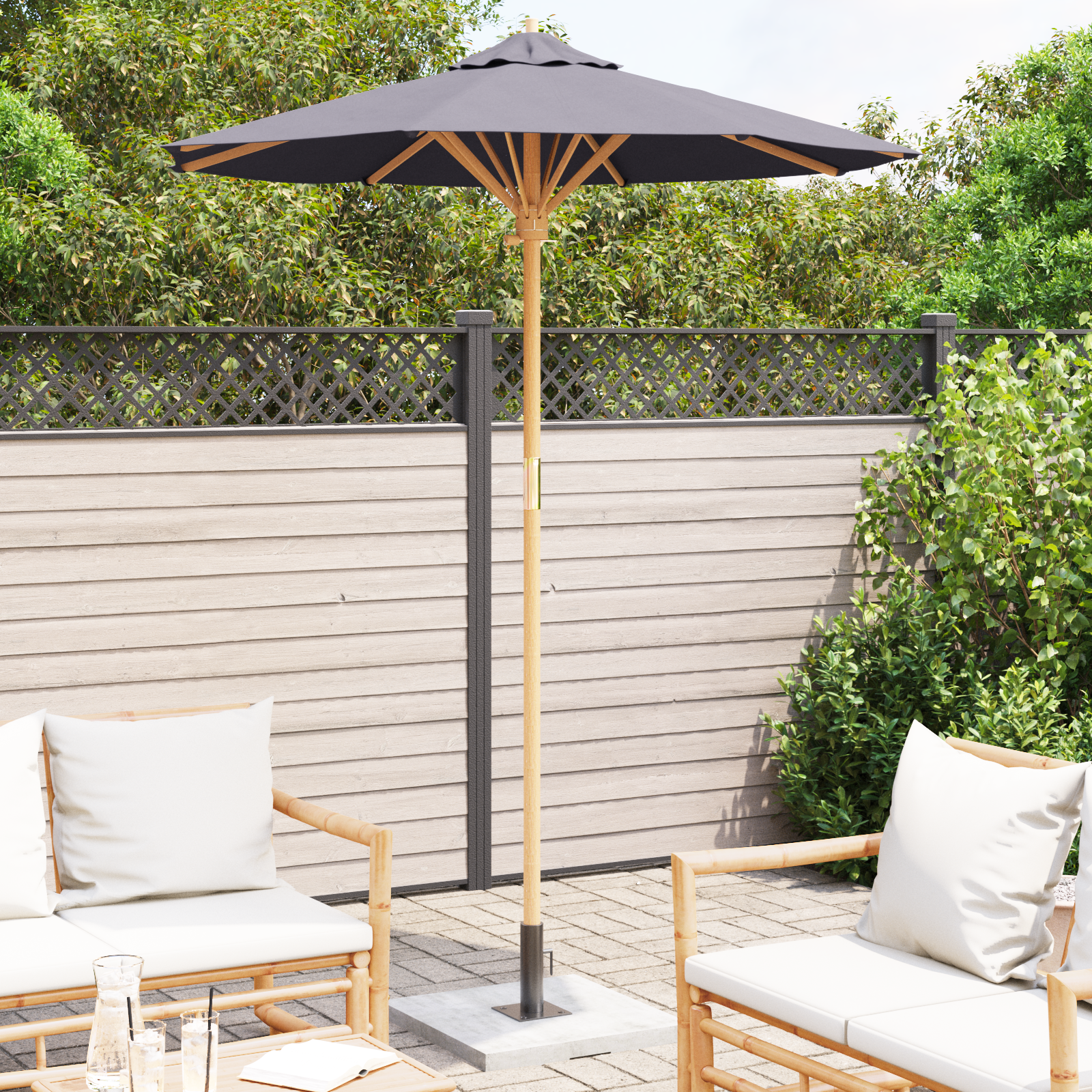 Dark Grey Garden Parasol 180x230 cm Bamboo - Image 3