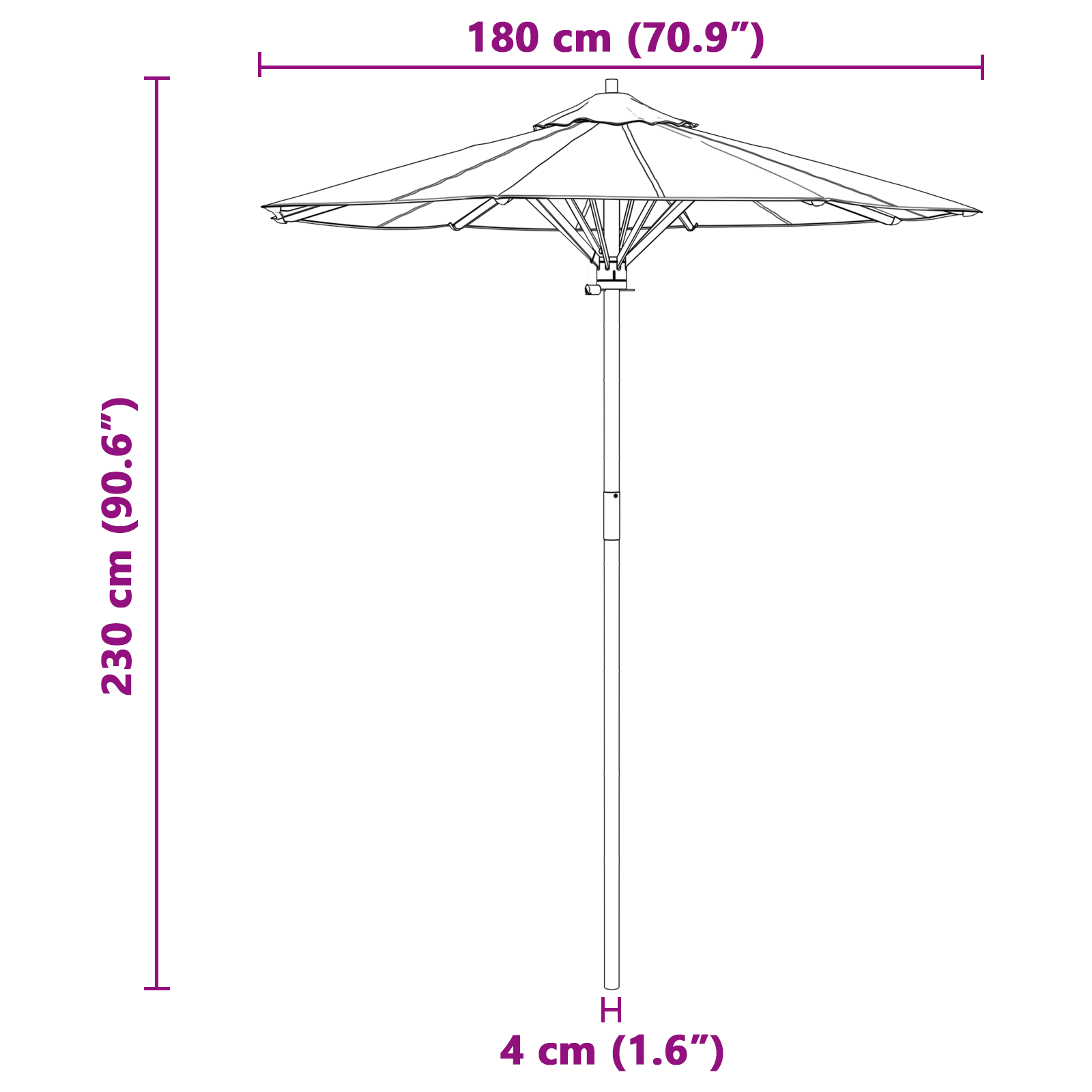 Dark Grey Garden Parasol 180x230 cm Bamboo - Image 7