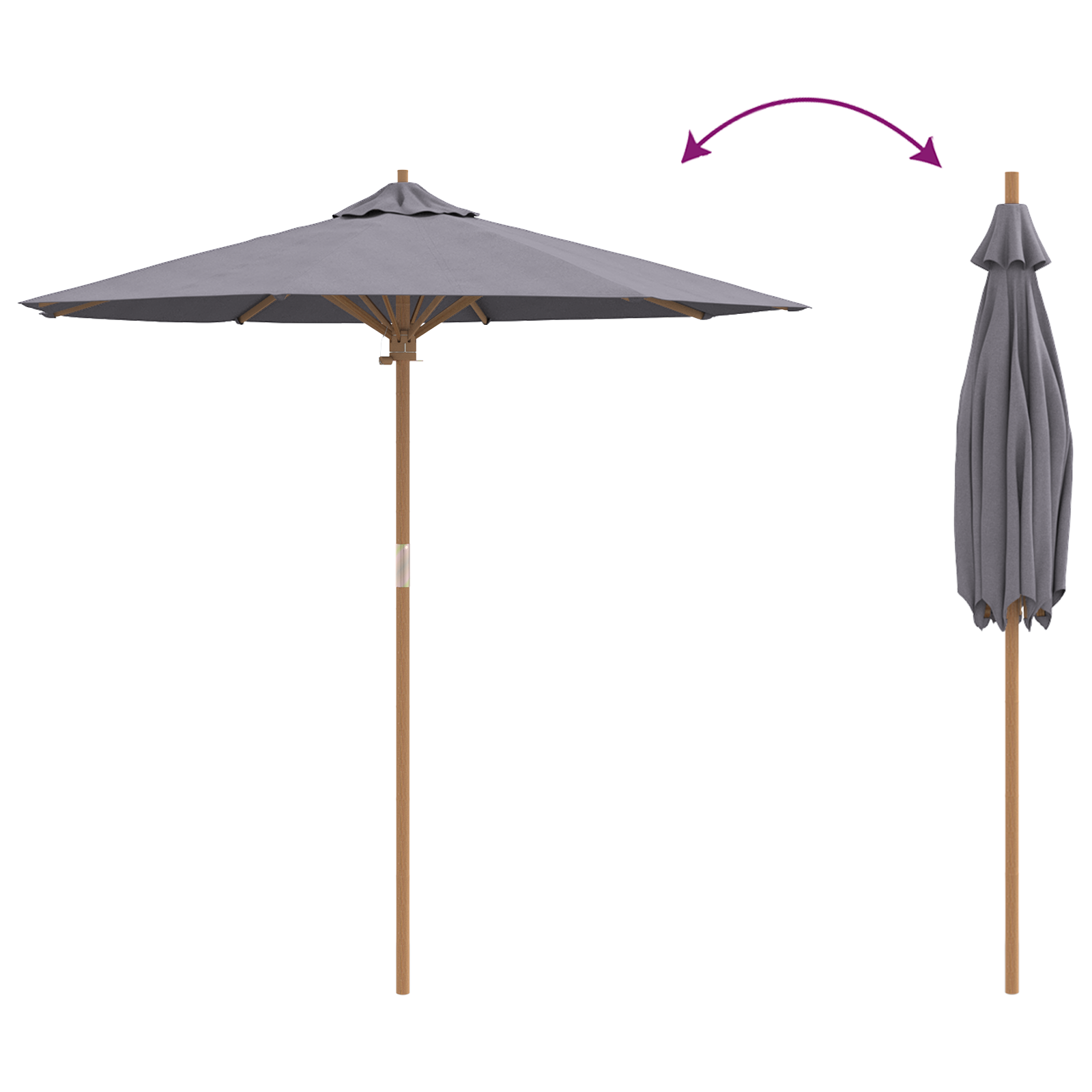 Dark Grey Garden Parasol 217x230 cm Bamboo - Image 6