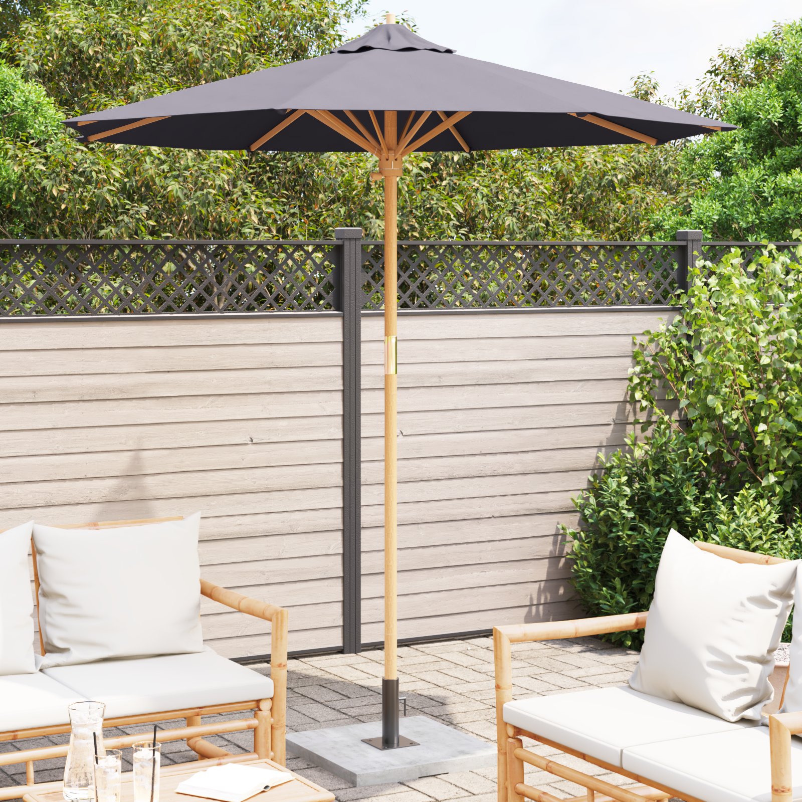 Dark Grey Garden Parasol 217x230 cm Bamboo - Image 3