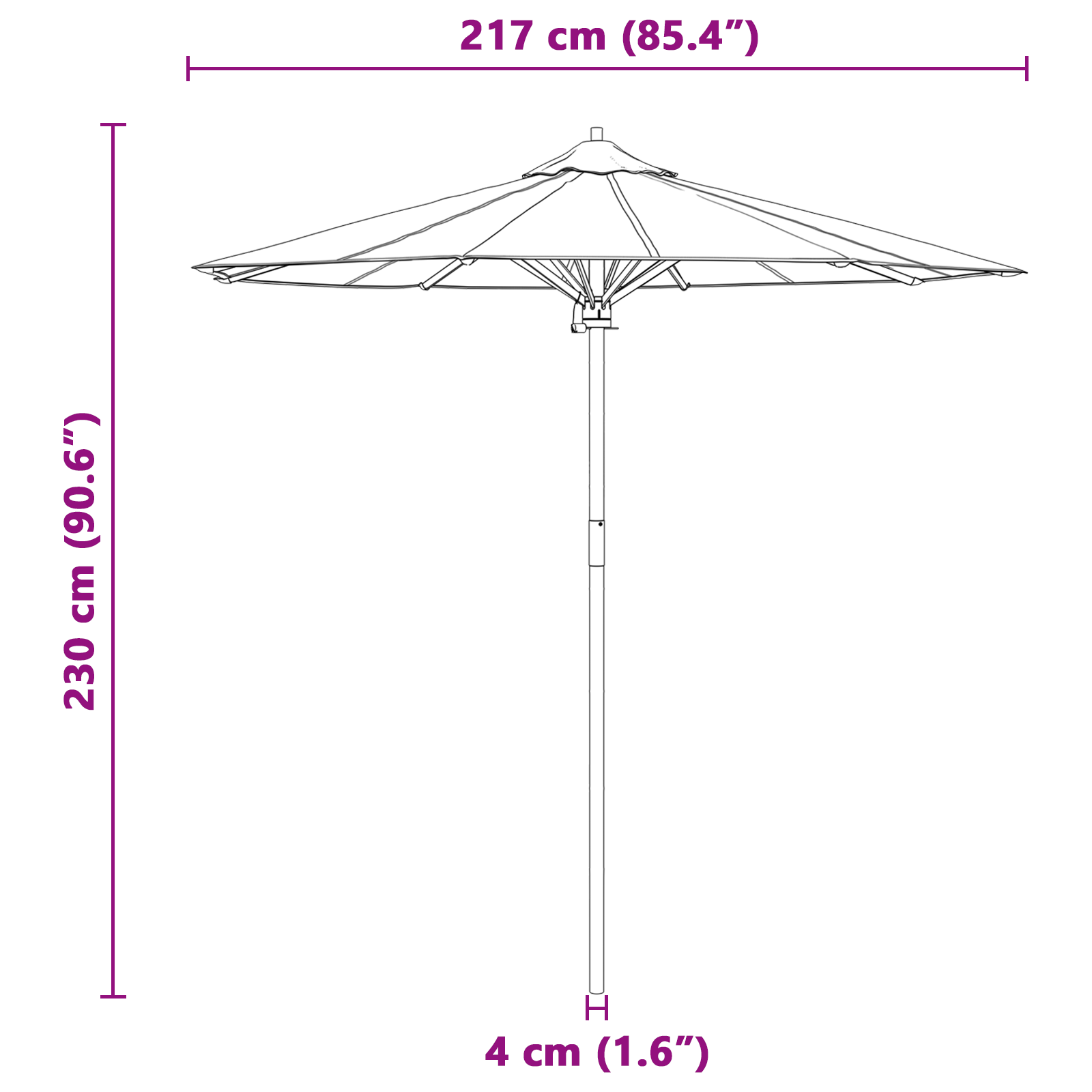 Dark Grey Garden Parasol 217x230 cm Bamboo - Image 7