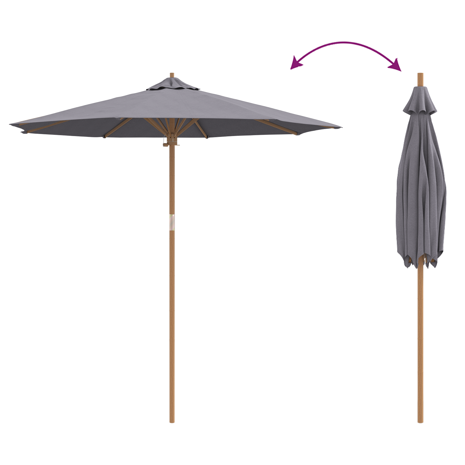 Dark Grey Garden Parasol 240x260 cm Bamboo - Image 6