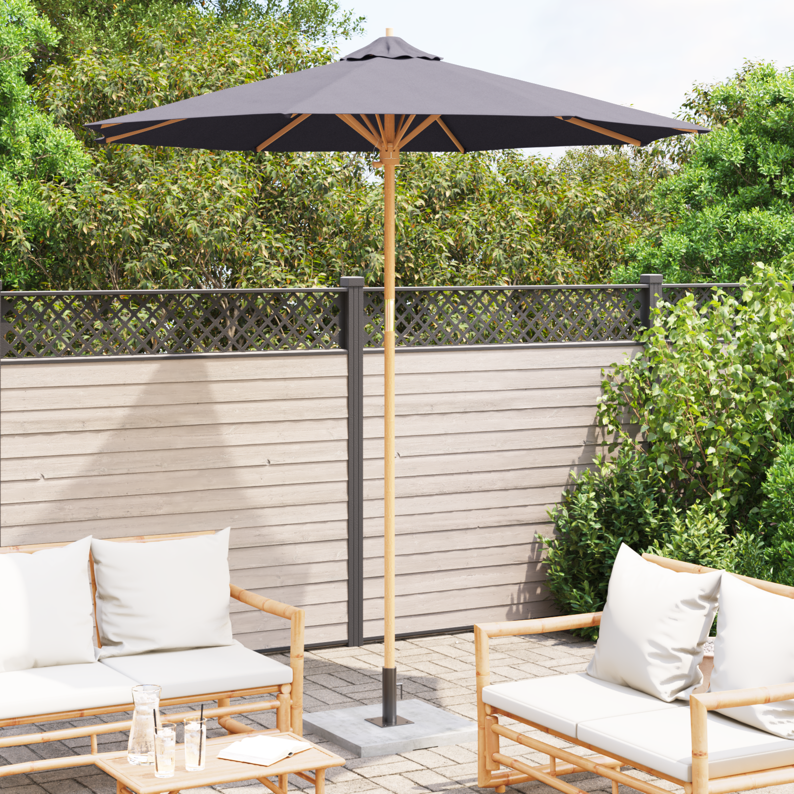 Dark Grey Garden Parasol 240x260 cm Bamboo - Image 3
