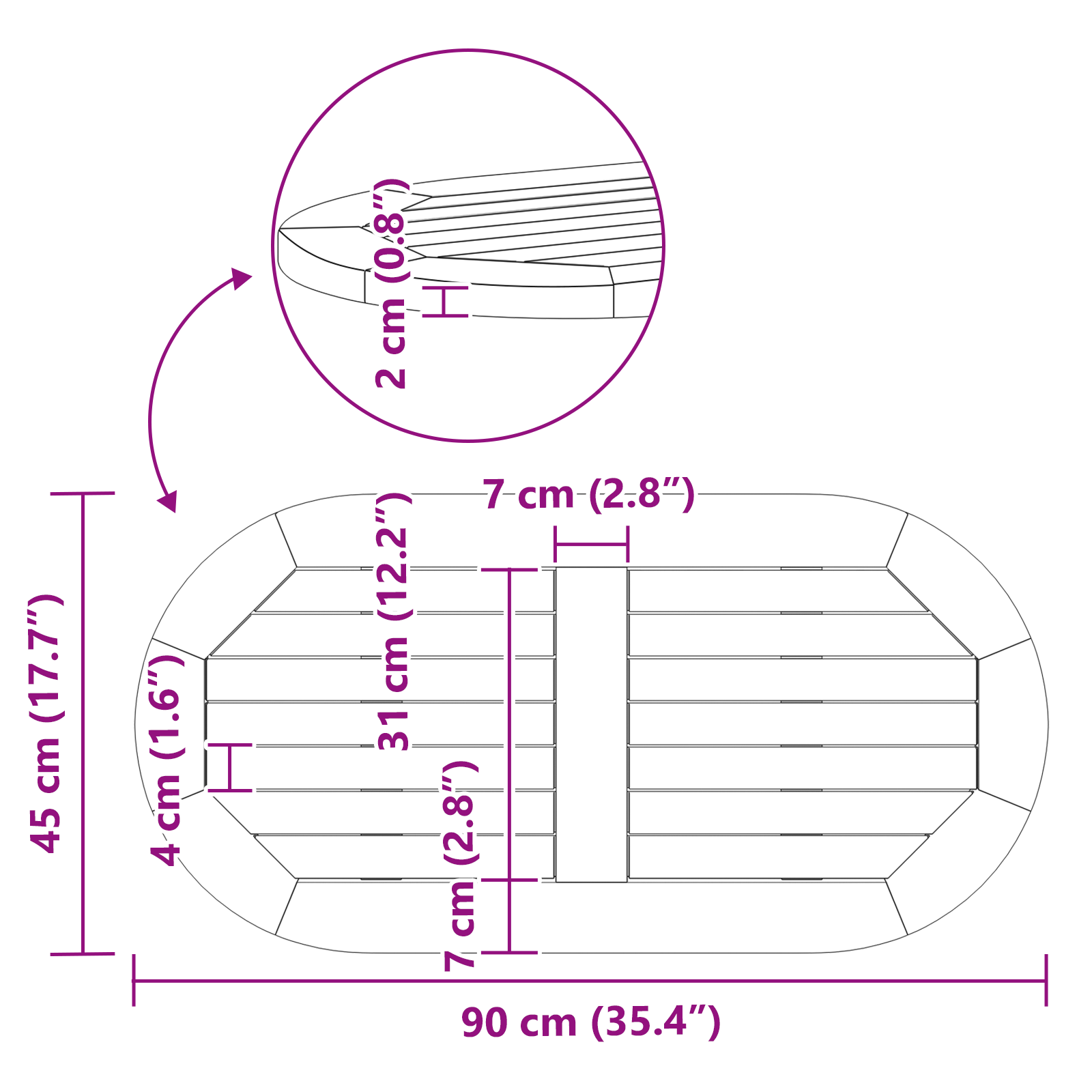 Table Top 90x45x2,2 cm Oval Solid Wood Acacia - Image 9