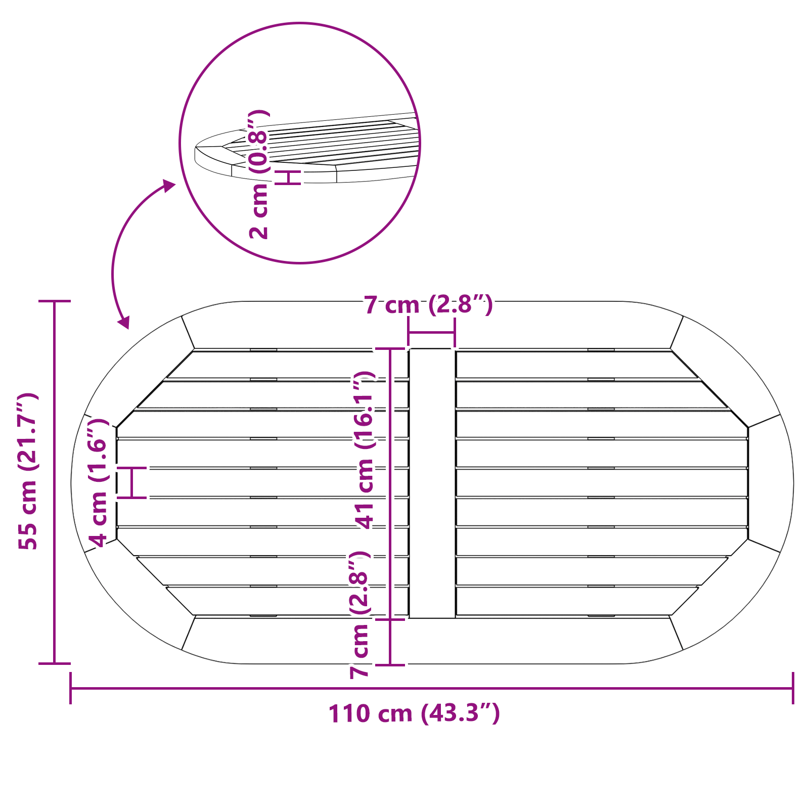Table Top 110x55x2,2 cm Oval Solid Wood Acacia - Image 9