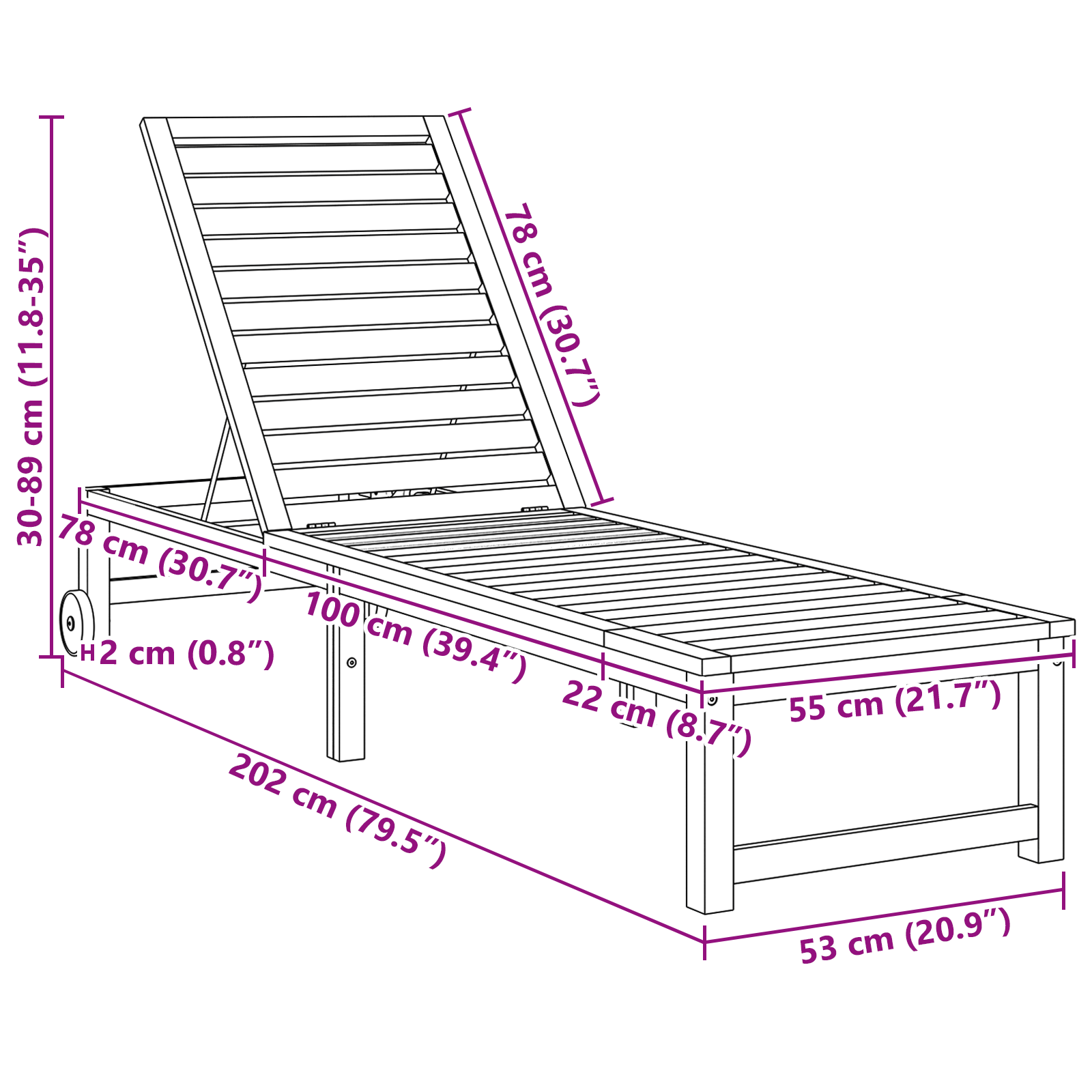 Sun Lounger Solid Wood Acacia - Image 9