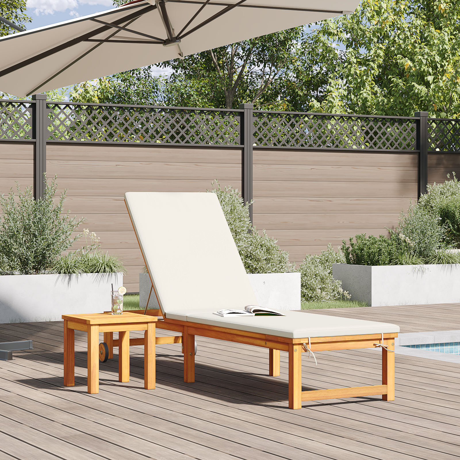 Sun Lounger with Table Solid Wood Acacia - Image 3