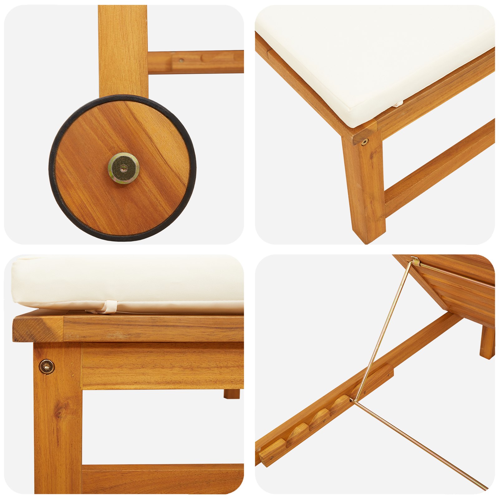 Sun Lounger with Cream Cushions Solid Wood Acacia - Image 7