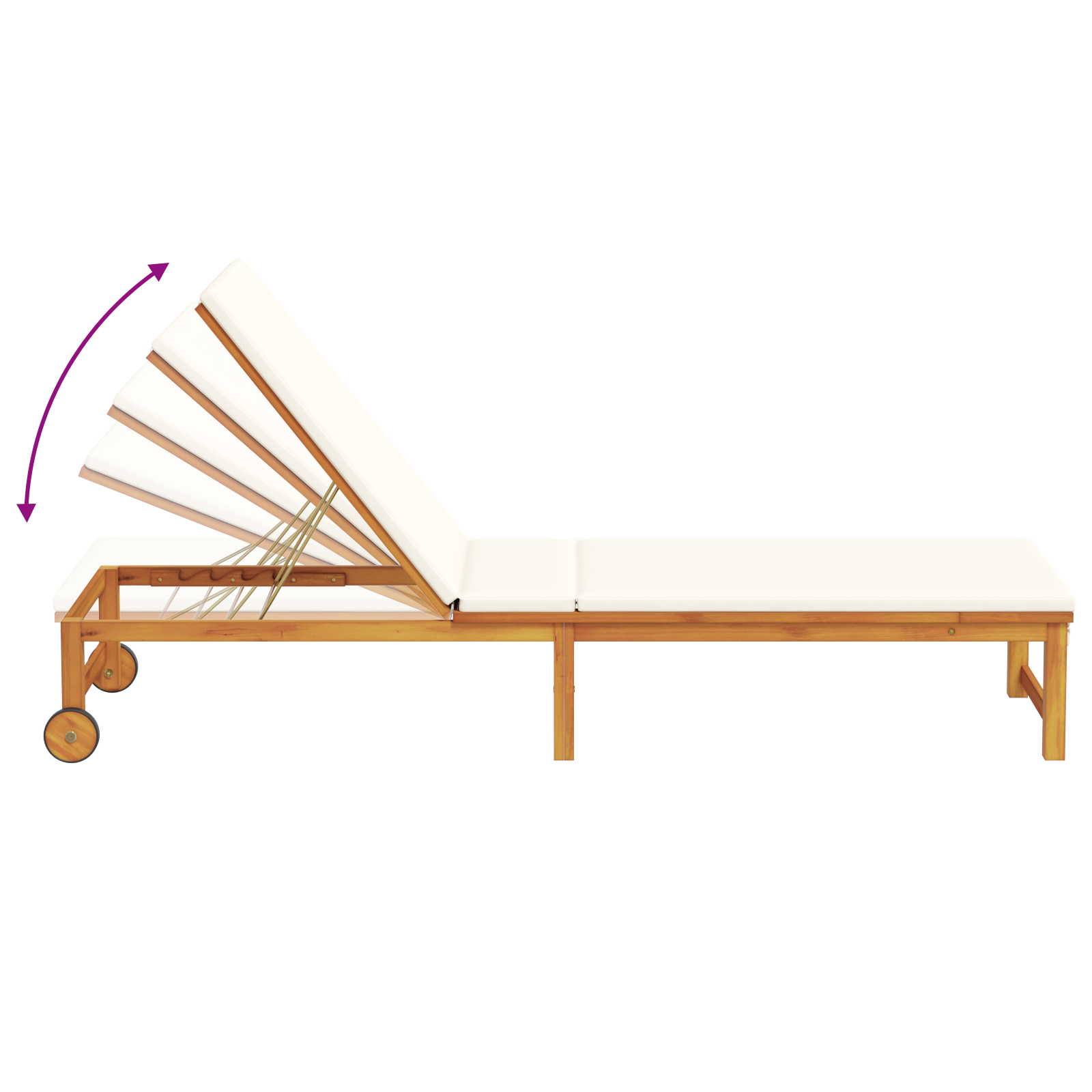 Sun Lounger with Cream Cushions Solid Wood Acacia - Image 8