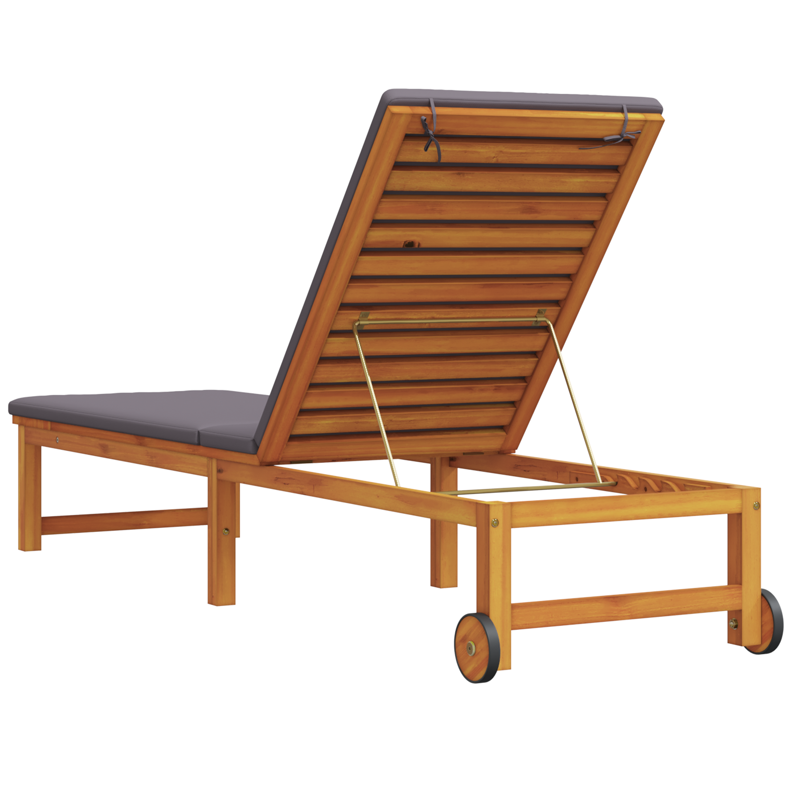 Sun Lounger with Light Grey Cushions Solid Wood Acacia - Image 6