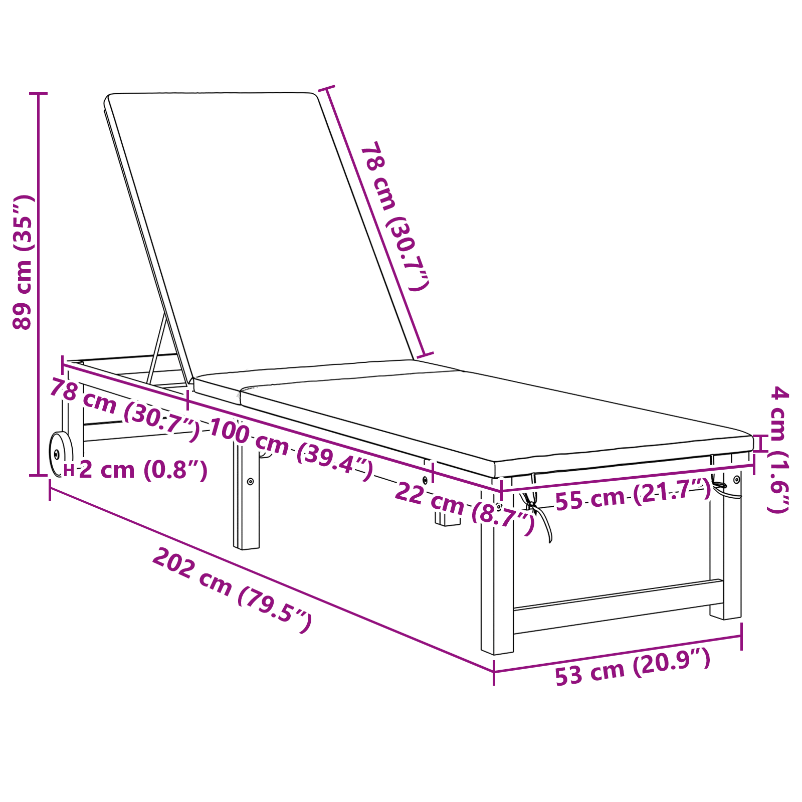 Sun Lounger with Light Grey Cushions Solid Wood Acacia - Image 9