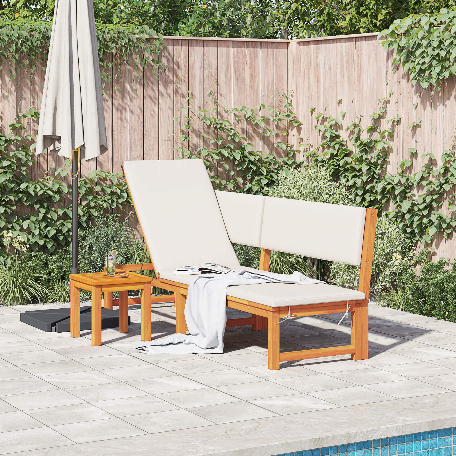 Sun Lounger 3-in-1 Function Solid Wood Acacia - Image 3