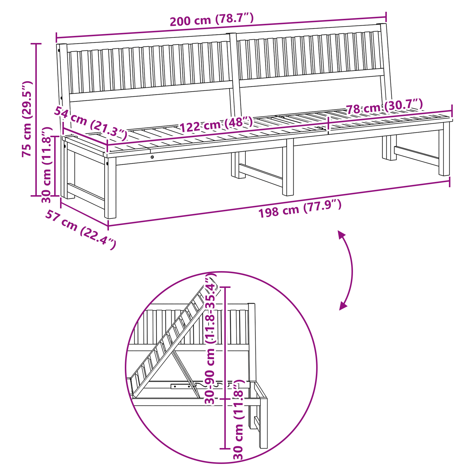 Sun Lounger 3-in-1 Function Solid Wood Acacia - Image 11