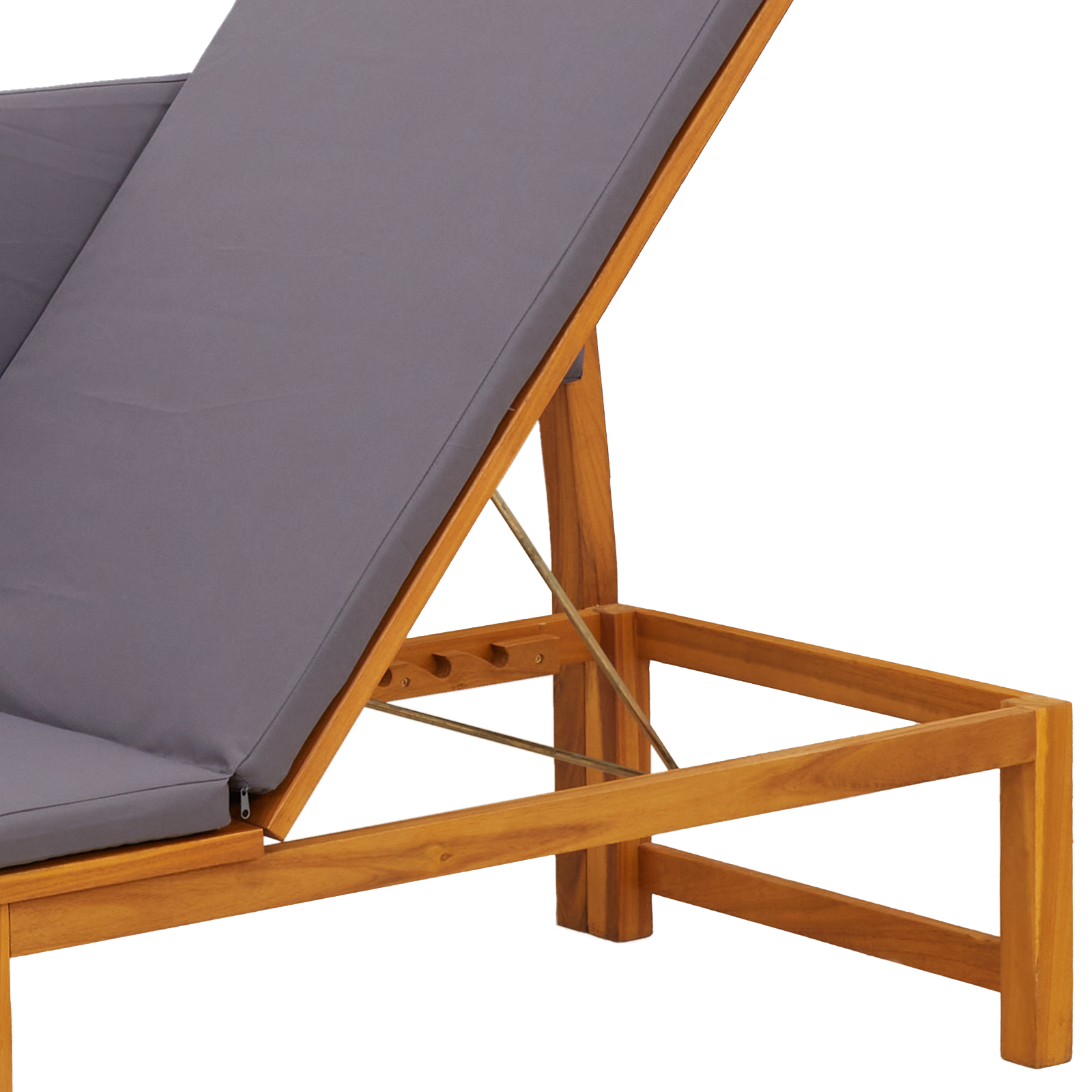 Sun Lounger 3-in-1 Function with Light Grey Cushions Solid Wood Acacia - Image 9