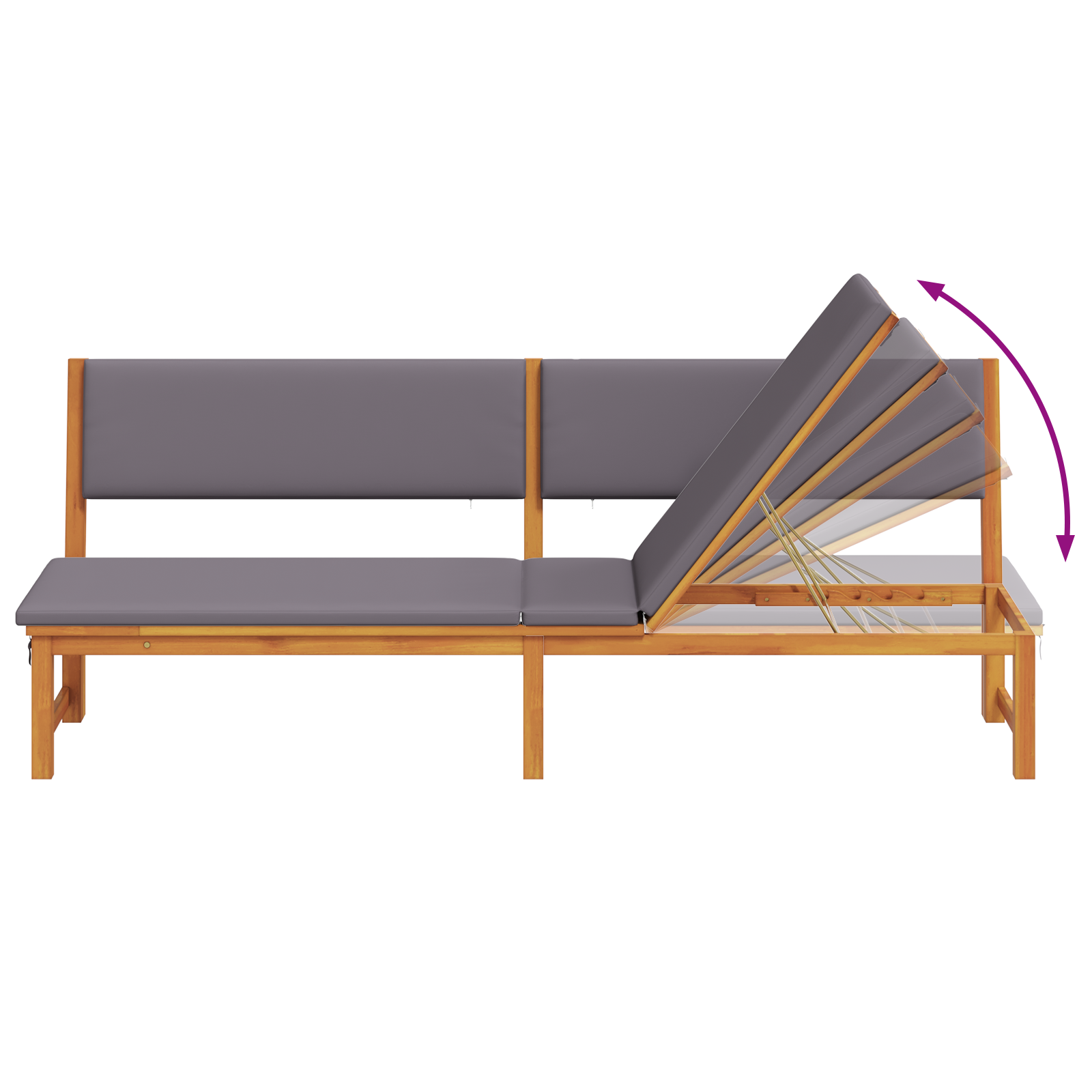 Sun Lounger 3-in-1 Function with Light Grey Cushions Solid Wood Acacia - Image 10