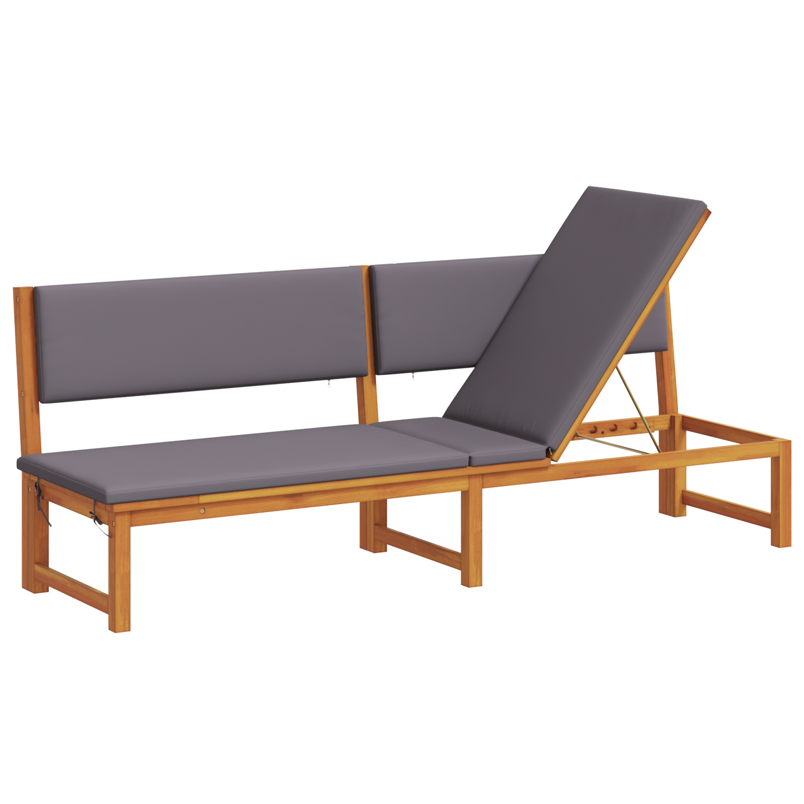 Sun Lounger 3-in-1 Function with Light Grey Cushions Solid Wood Acacia - Image 2