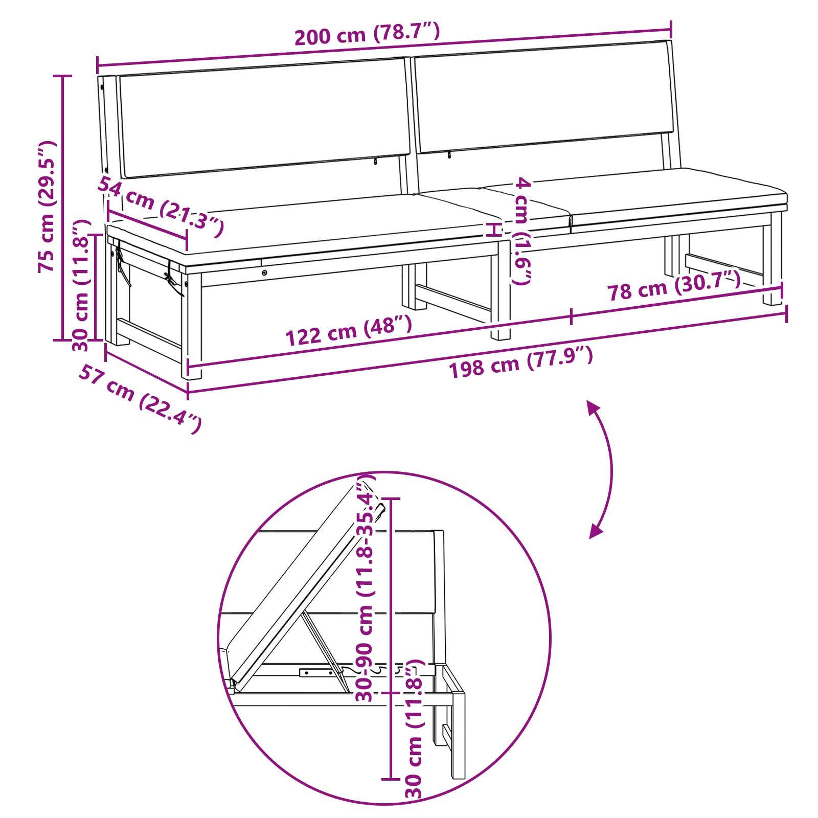 Sun Lounger 3-in-1 Function with Light Grey Cushions Solid Wood Acacia - Image 11