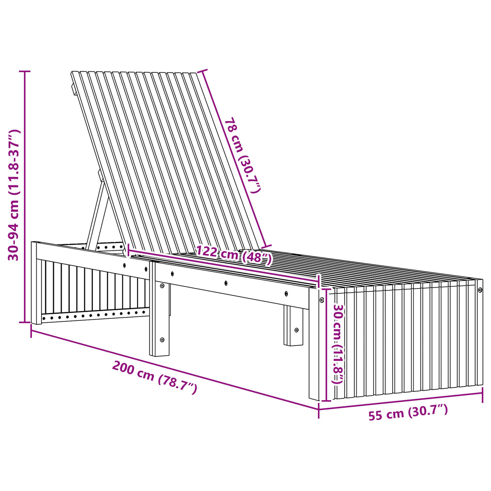 Sun Lounger 200x55x30 cm Solid Wood Acacia - Image 10
