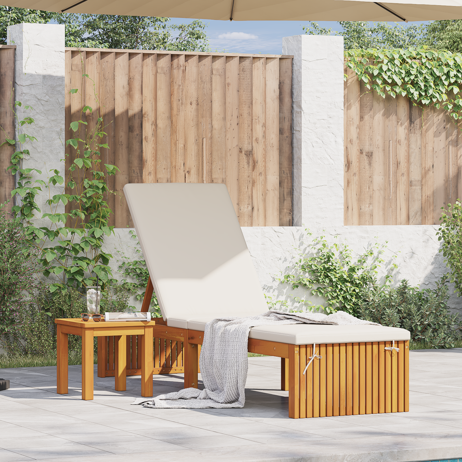 Sun Lounger with Cushion 200x55x30 cm Solid Wood Acacia