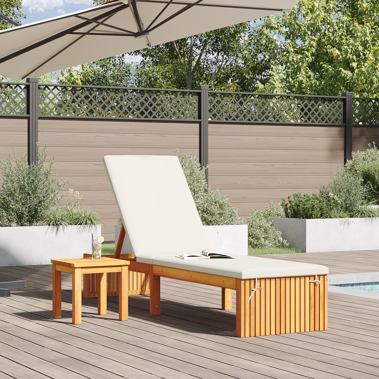 Sun Lounger with Cushion 200x55x30 cm Solid Wood Acacia - Image 3