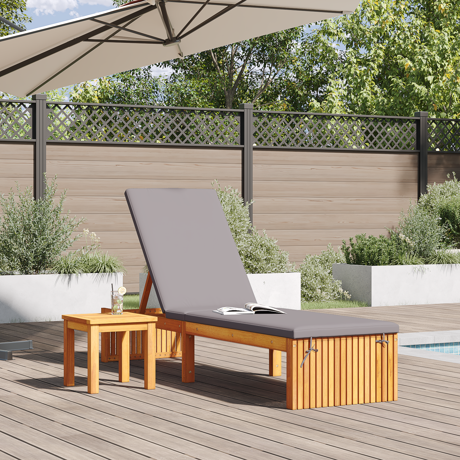 Thumbnail - vidaXL Sonnenliege mit Kissen 200x55x30 cm Massivholz Akazie