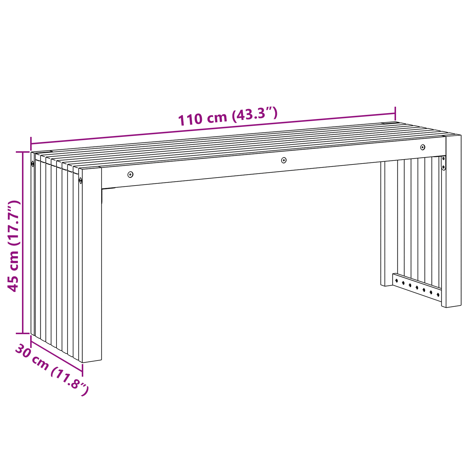 градинска пейка с слатест дизайн 110x30x45 см от масивна акация - Image 9