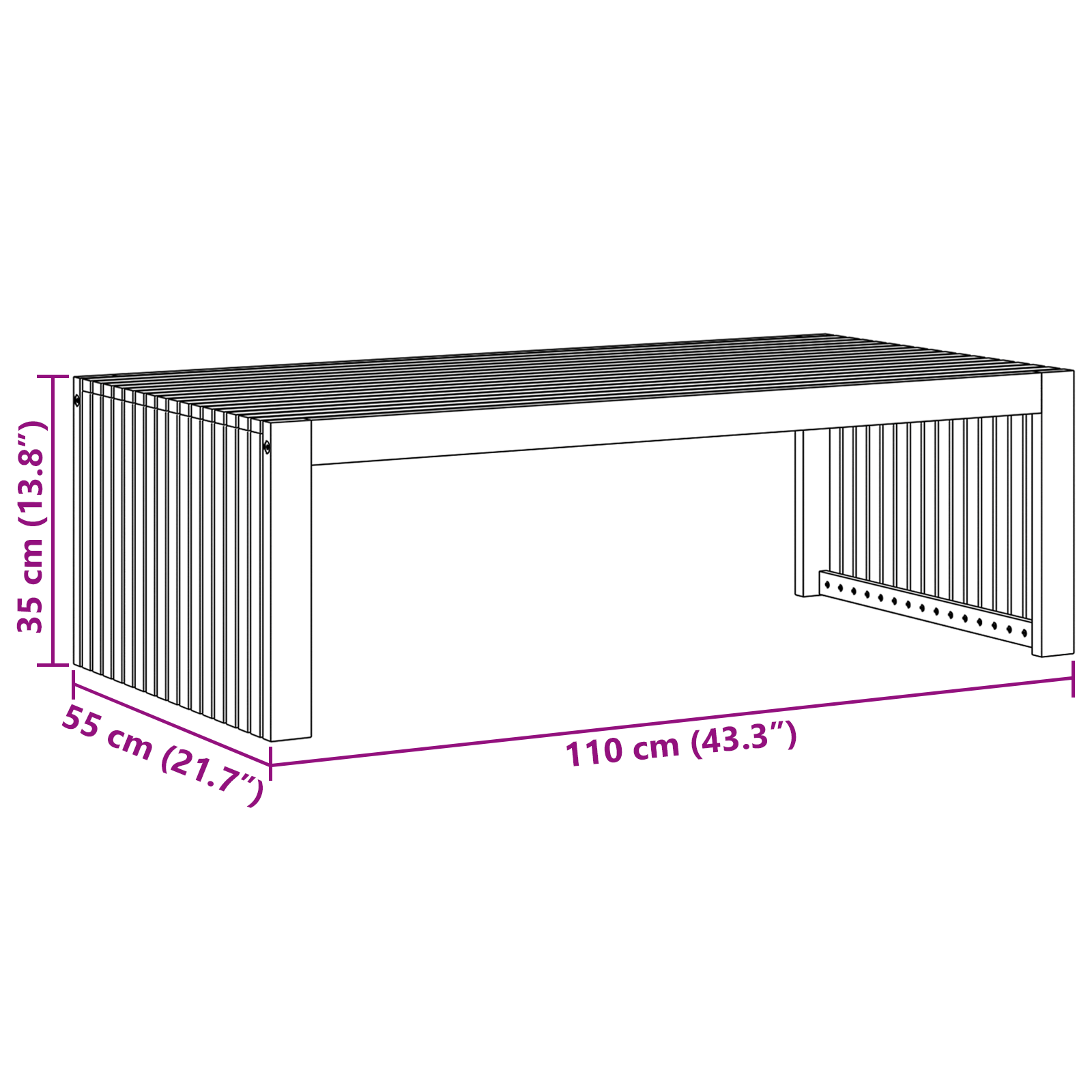 Garden Coffee Table 110x55x35 cm Solid Wood Acacia - Image 10