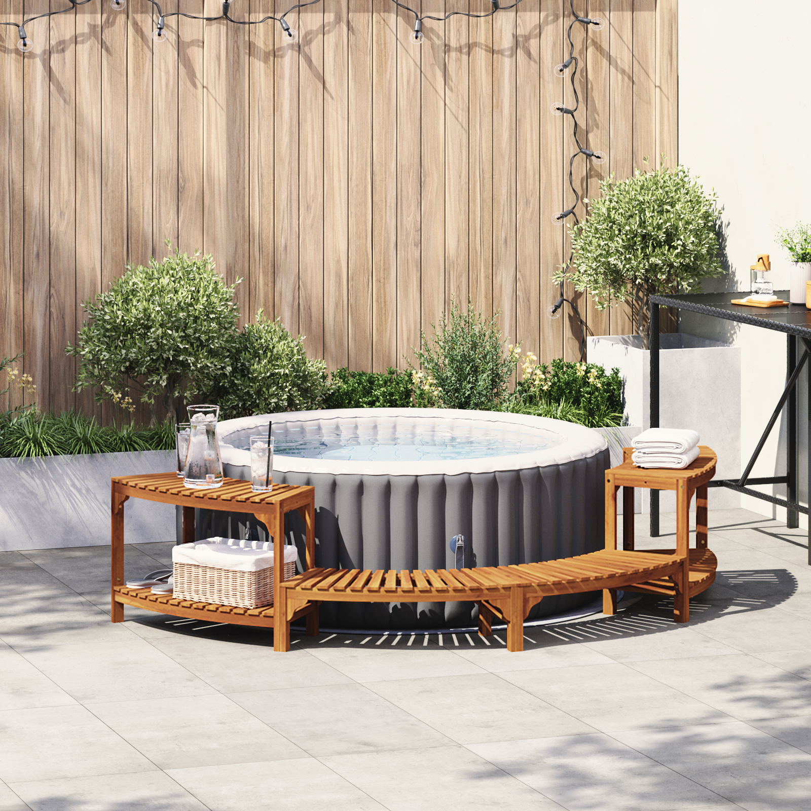 Hot Tub Surround Half-Round 252x111.5x55.5 cm Solid Wood Acacia