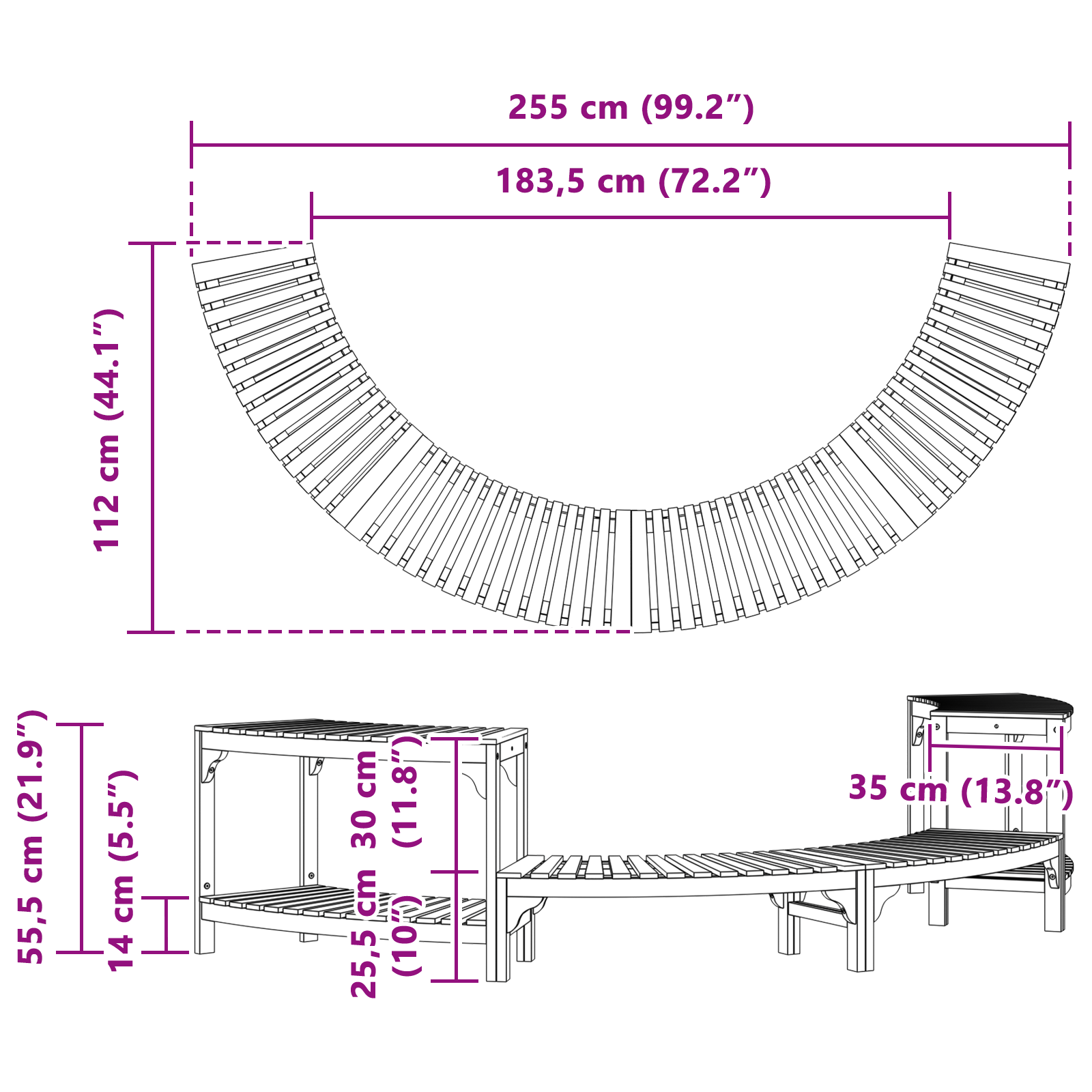Hot Tub Surround Half-Round 252x111.5x55.5 cm Solid Wood Acacia - Image 11
