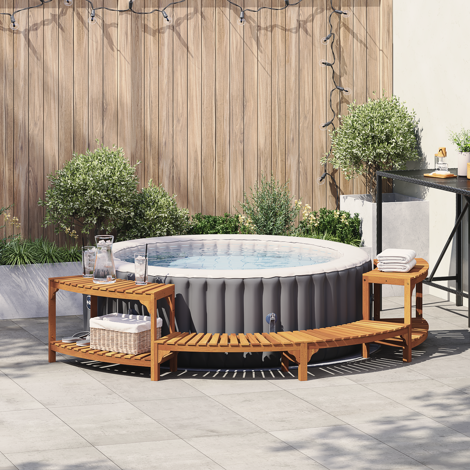 Hot Tub Surround Half-Round 272x120.5x55.5 cm Solid Wood Acacia