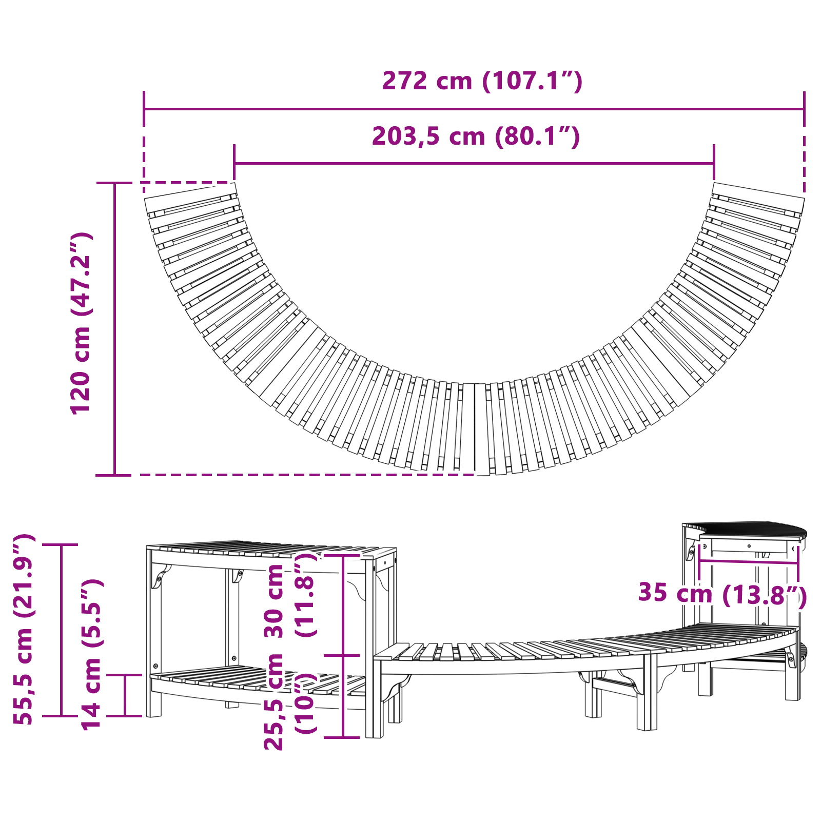 Hot Tub Surround Half-Round 272x120.5x55.5 cm Solid Wood Acacia - Image 11