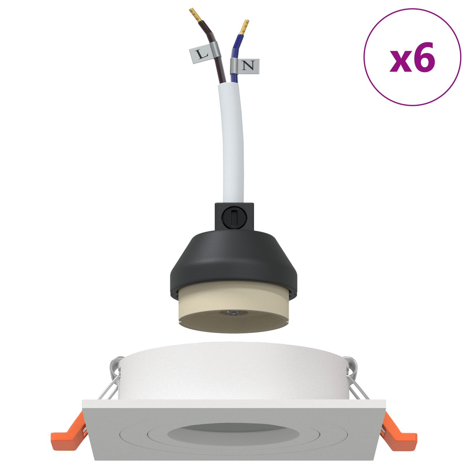 Recessed Spotlights 6 pcs Square GU10 White 91x91 mm - Image 4