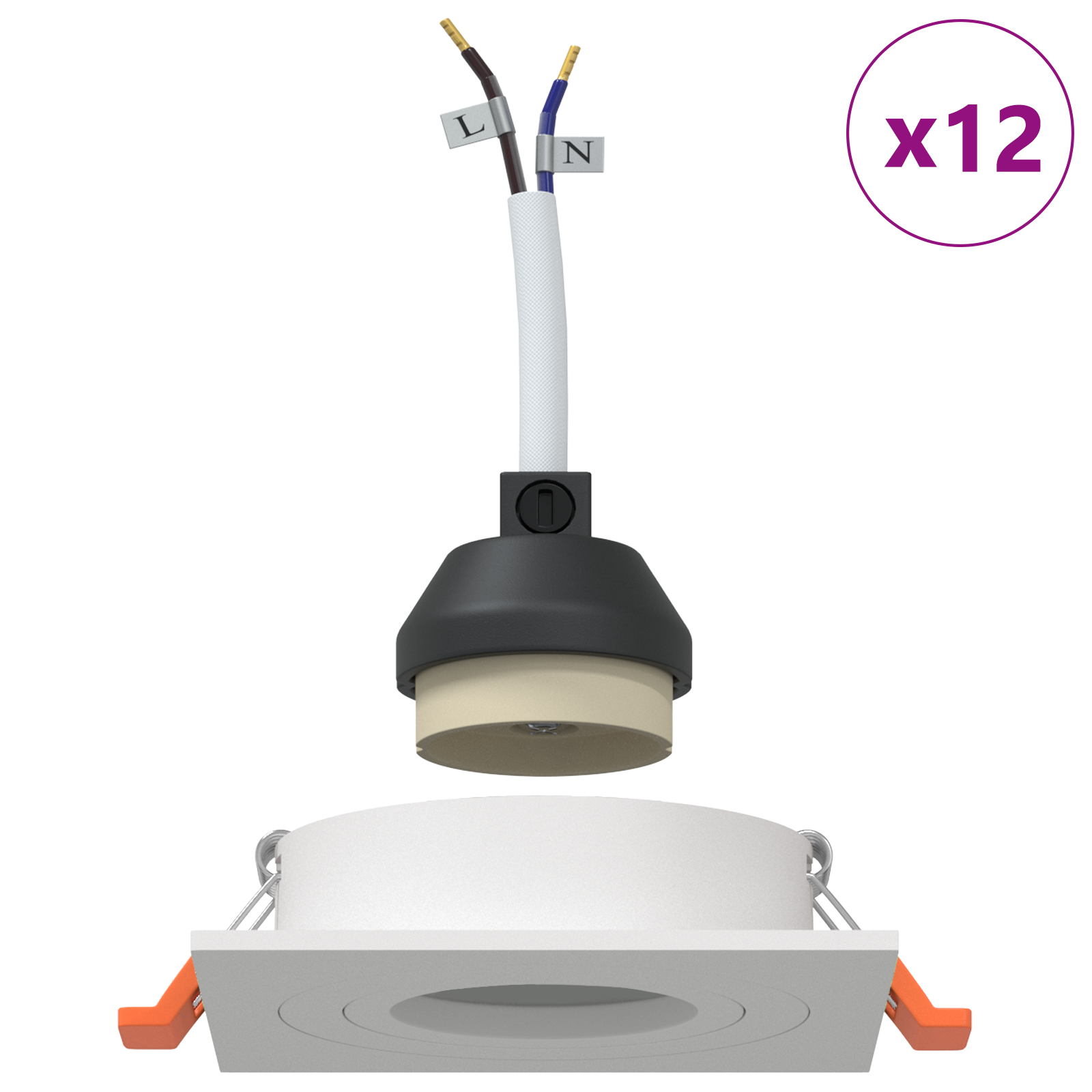 Recessed Spotlights 12 pcs Square GU10 White 91x91 mm - Image 4