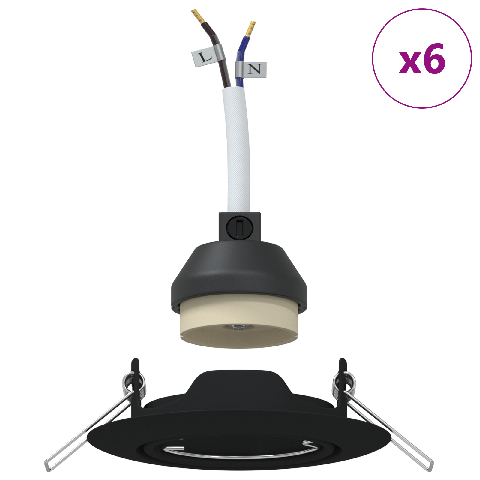 Lamps Set of 6 Black Plastic 9 cm Modern Recessed Lighting - Image 4