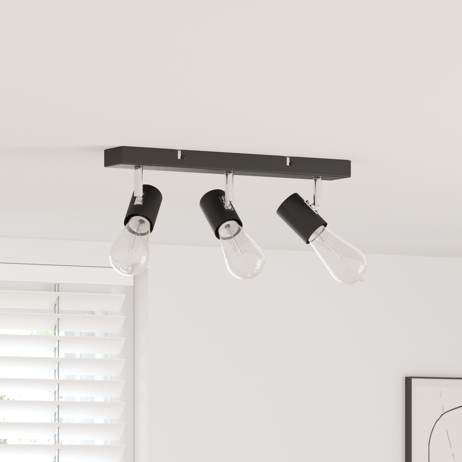 Ceiling Spotlight 3 Way Adjustable Black E27