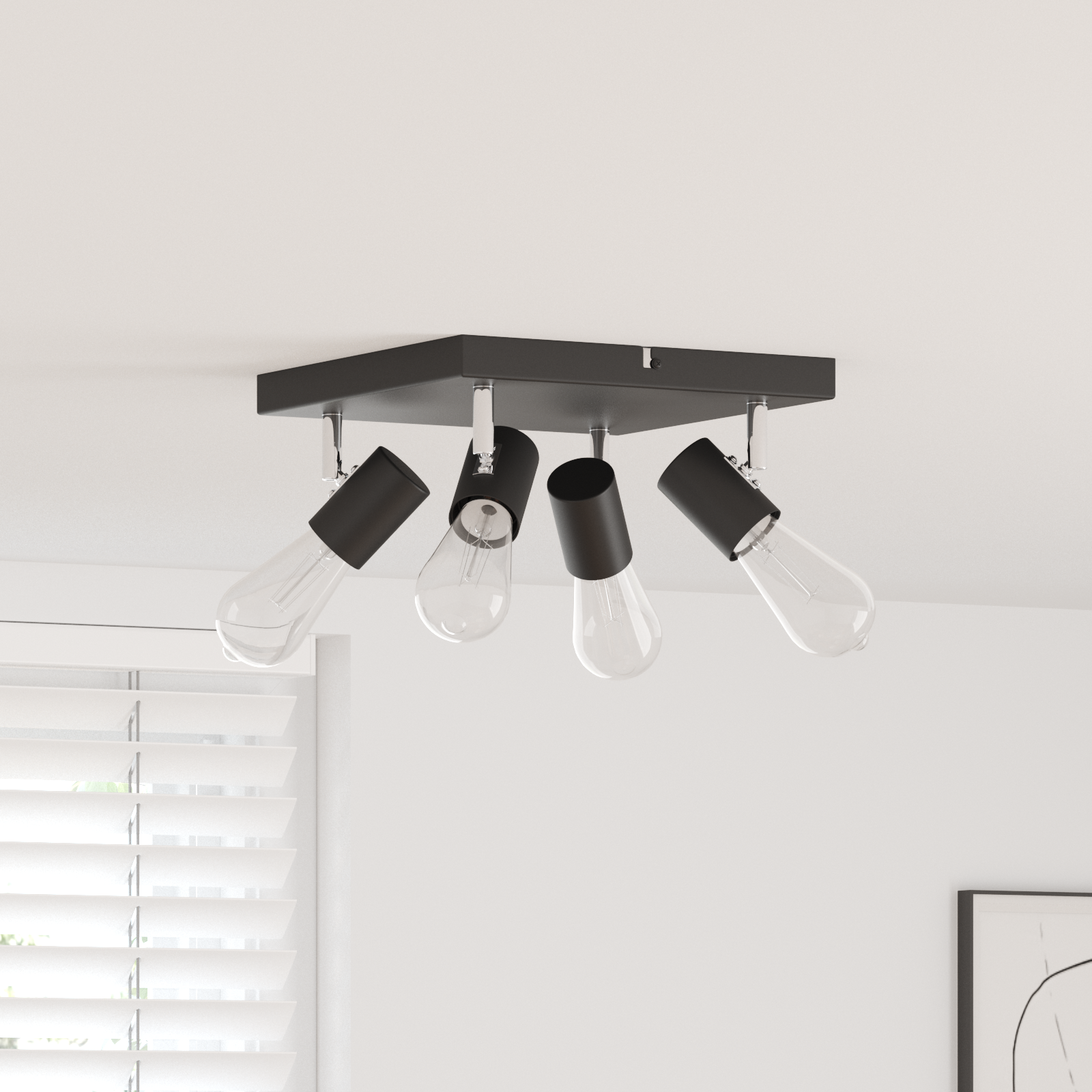 Plafond Spotlight 4 Weg Verstelbaar Zwart E27
