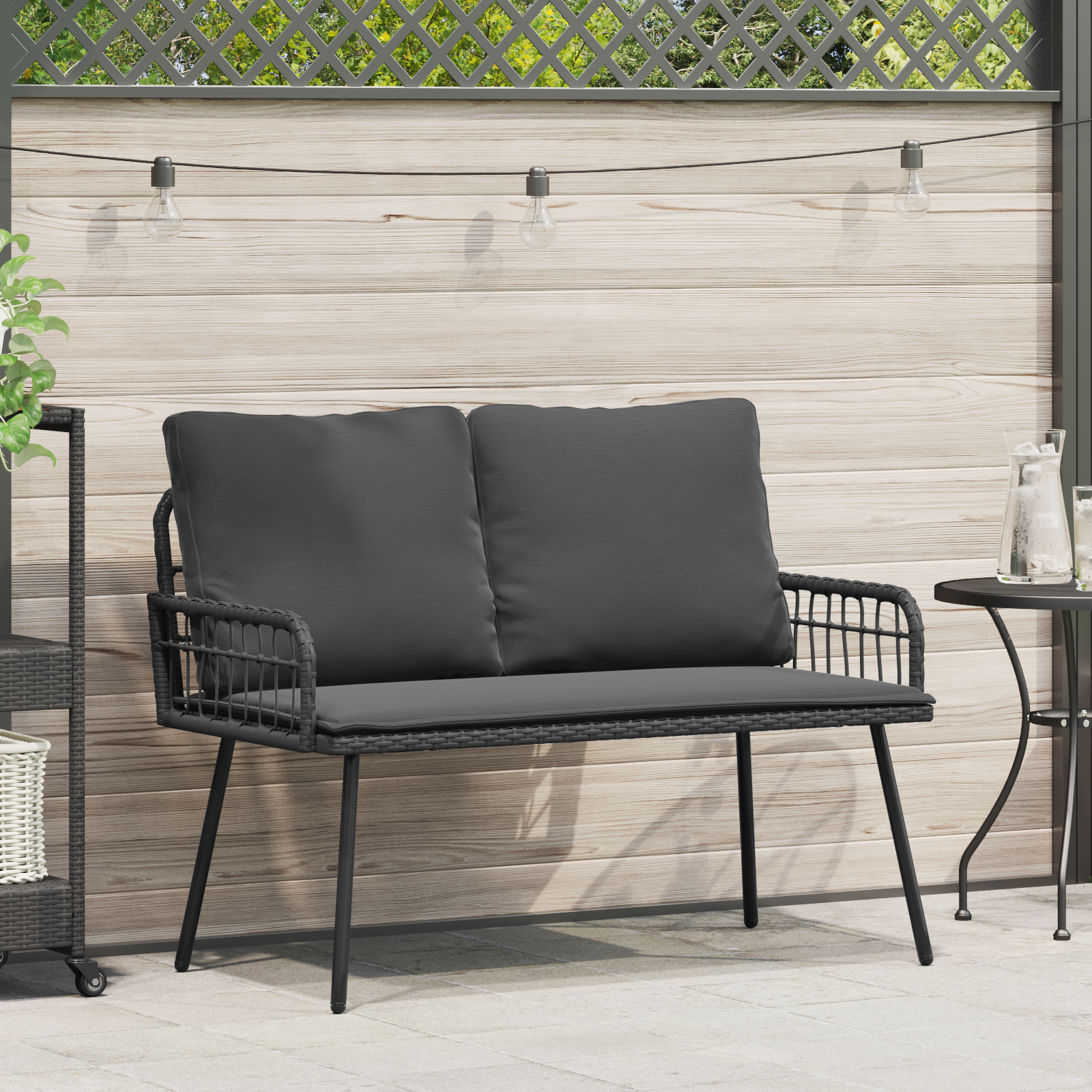 Garden Bench Black 114x64x78 cm Poly Rattan