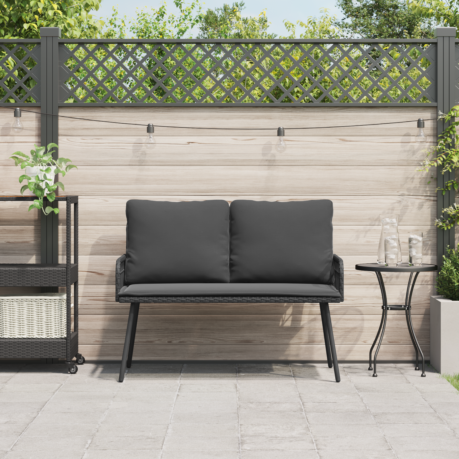Garden Bench Black 114x64x78 cm Poly Rattan - Image 3