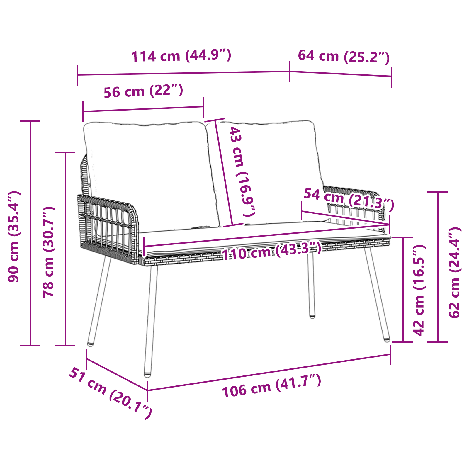 Garden Bench Natural 114x64x78 cm Poly Rattan - Image 8