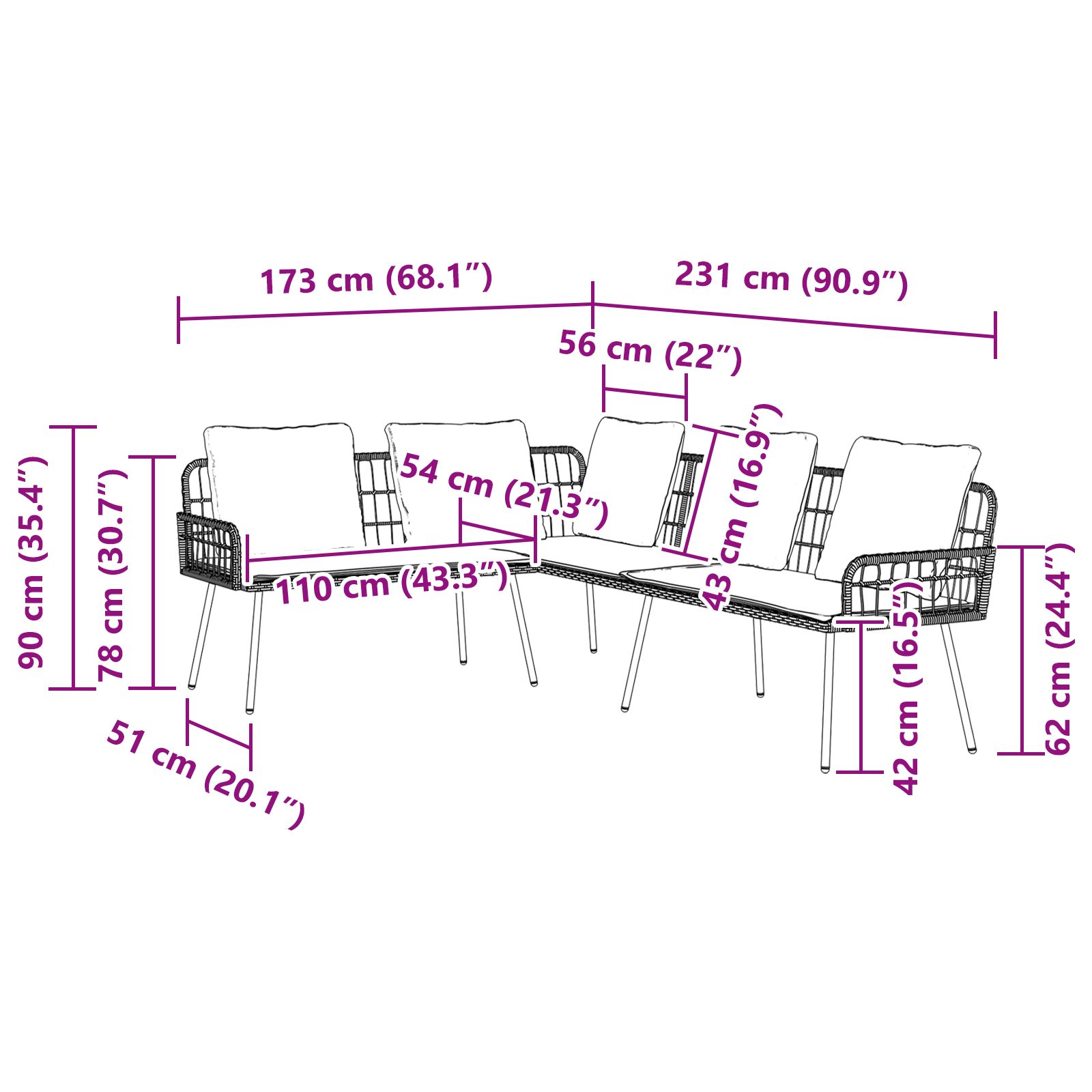 L-Shaped Sofa Black 231x173x78 cm Poly Rattan - Image 9