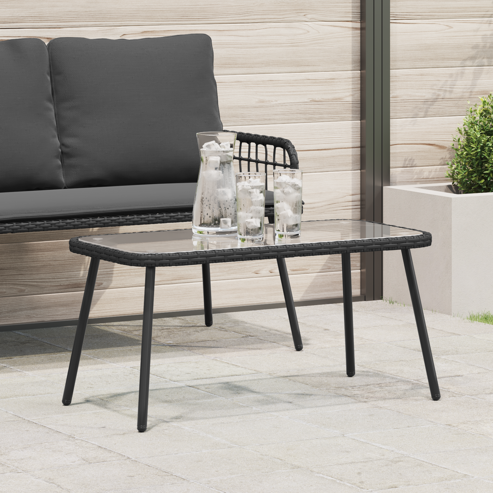 Coffee Table Black 90x45x42 cm Poly Rattan