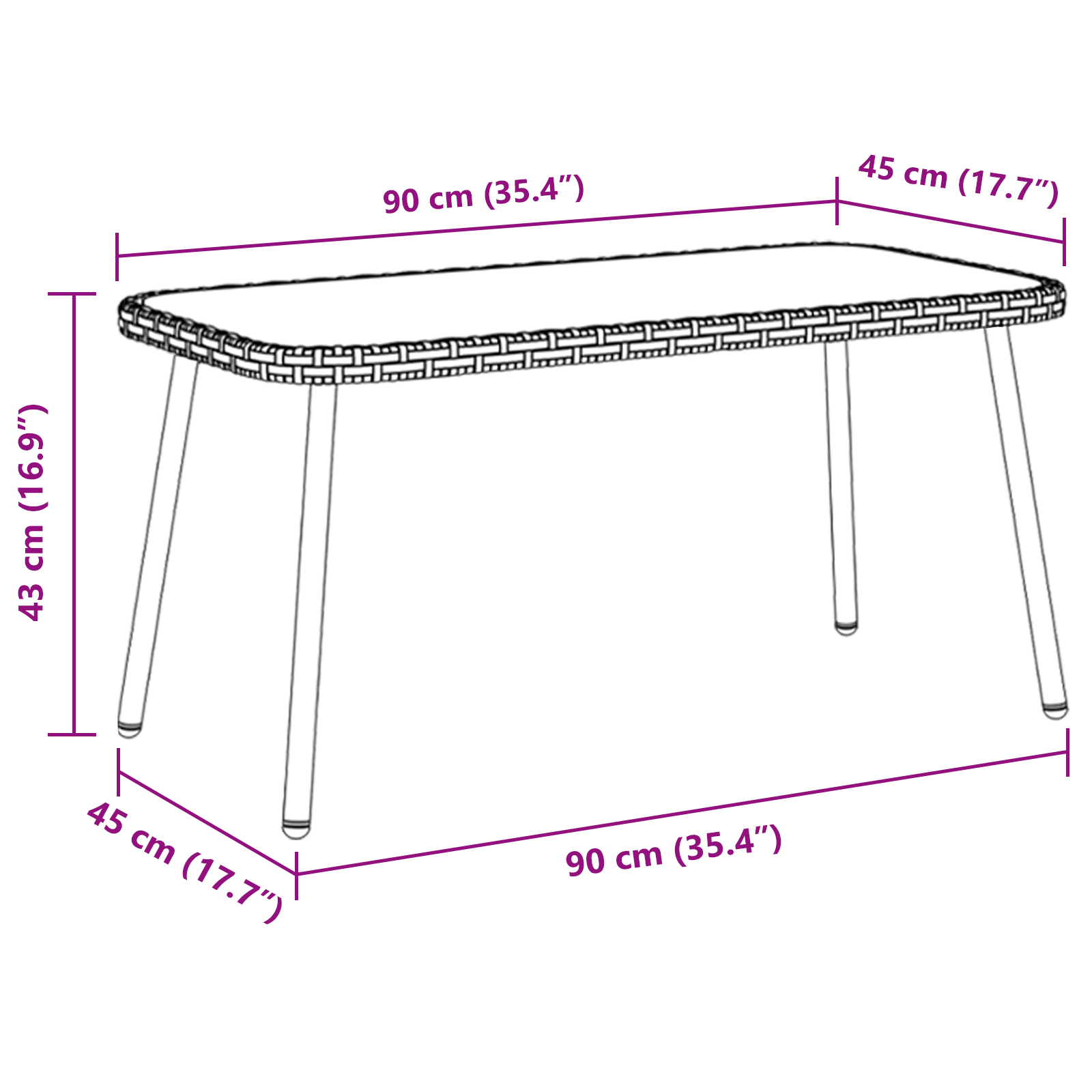 Coffee Table Black 90x45x42 cm Poly Rattan - Image 8