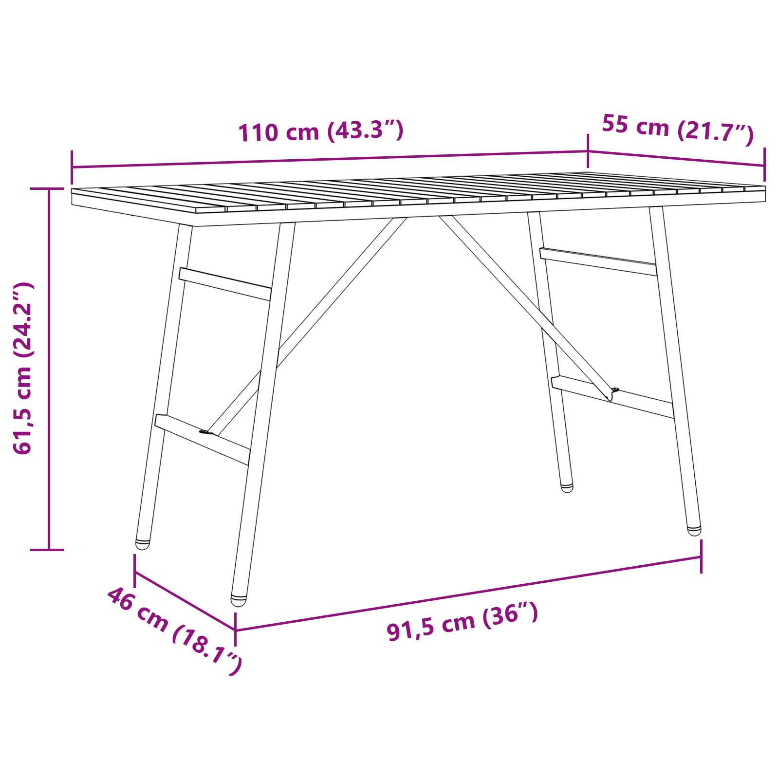 Dining Table - Black, 110x55x62 cm, Made from Solid Acacia Wood - Image 10