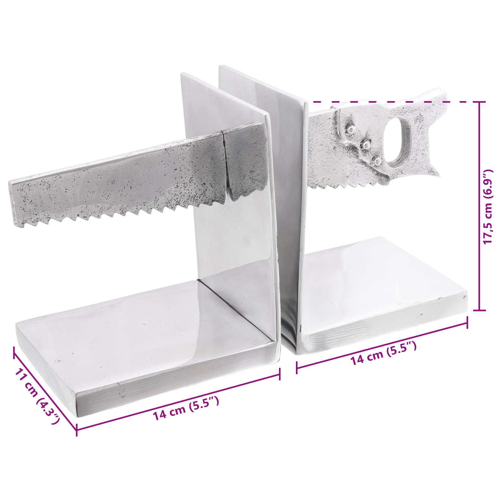 Bookends 2 pcs Silver 11x14x17,5 cm Aluminium Saw - Image 10