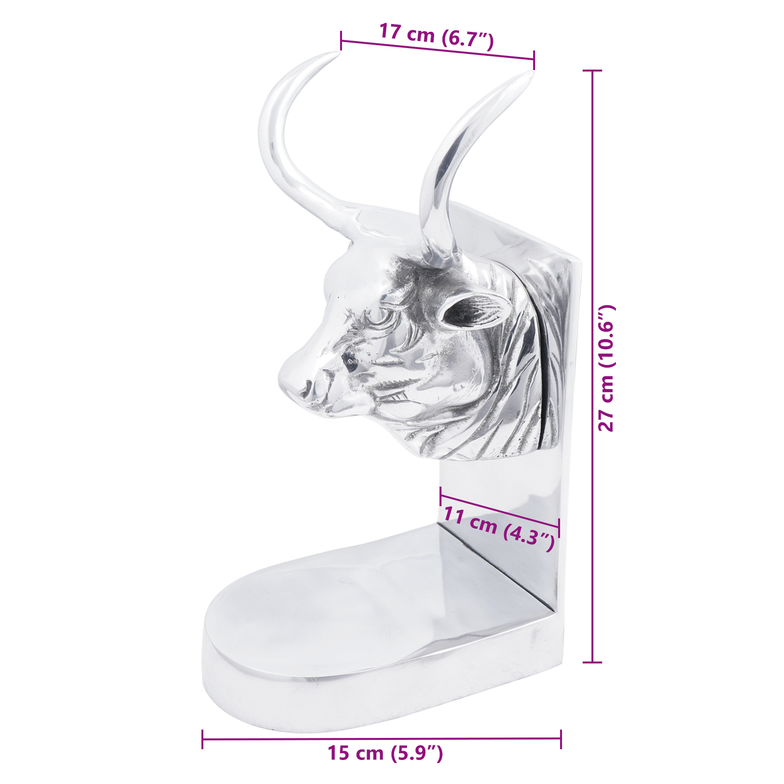 Bookends 2 pcs Silver 17x15x27 cm Aluminium Bull - Image 9