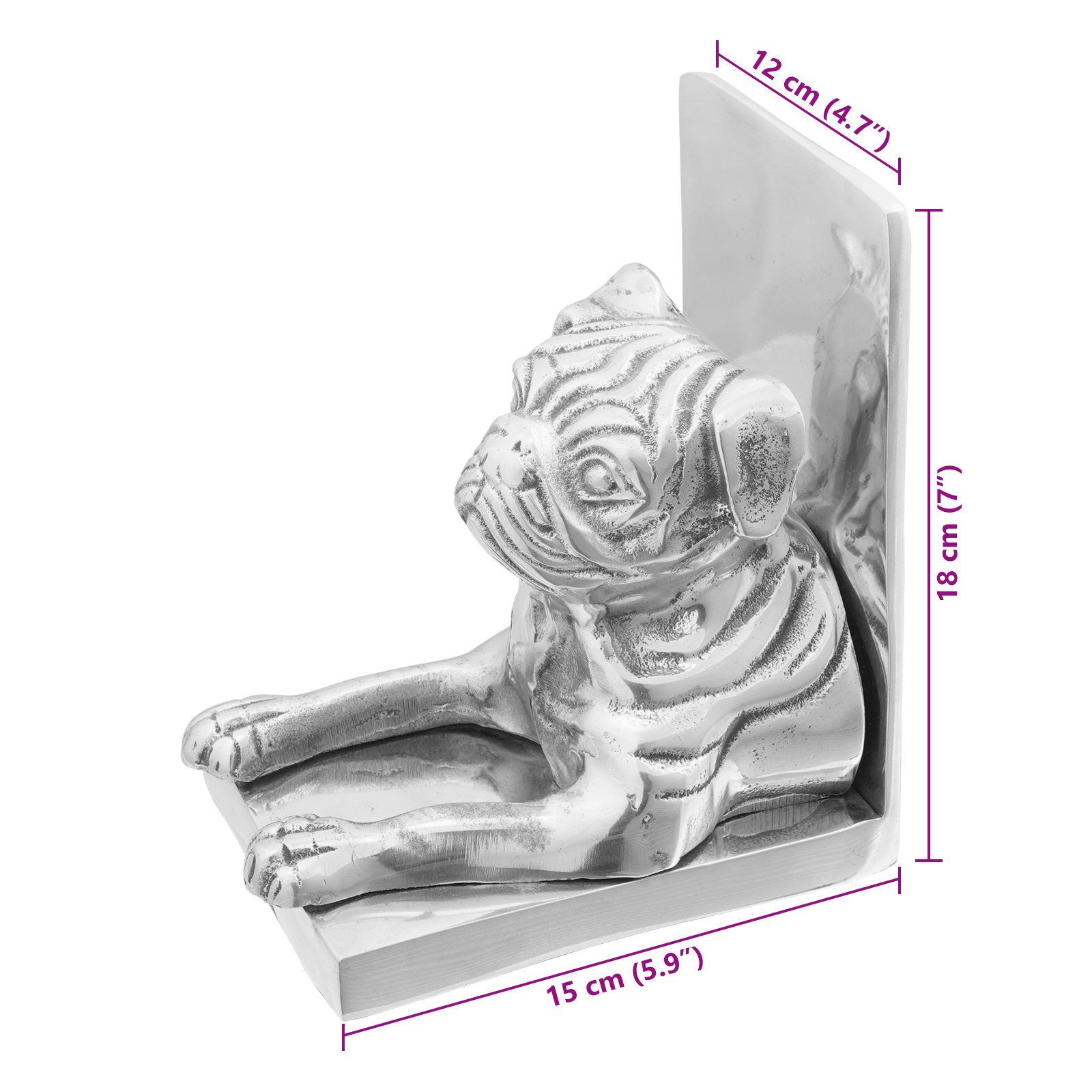 Bookends 2 pcs Silver 12x15x18 cm Aluminium Dog - Image 11