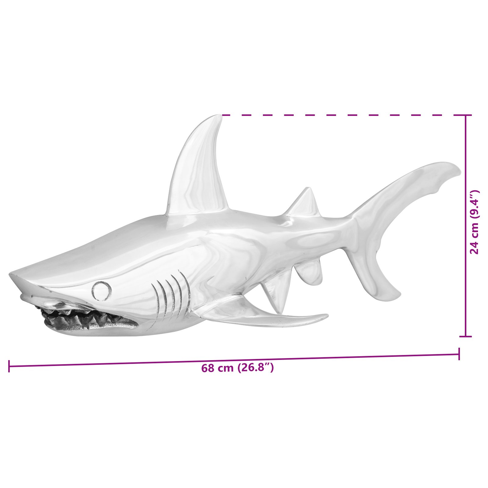 Shark Sculpture Silver 68x20x24 cm Aluminium - Image 10