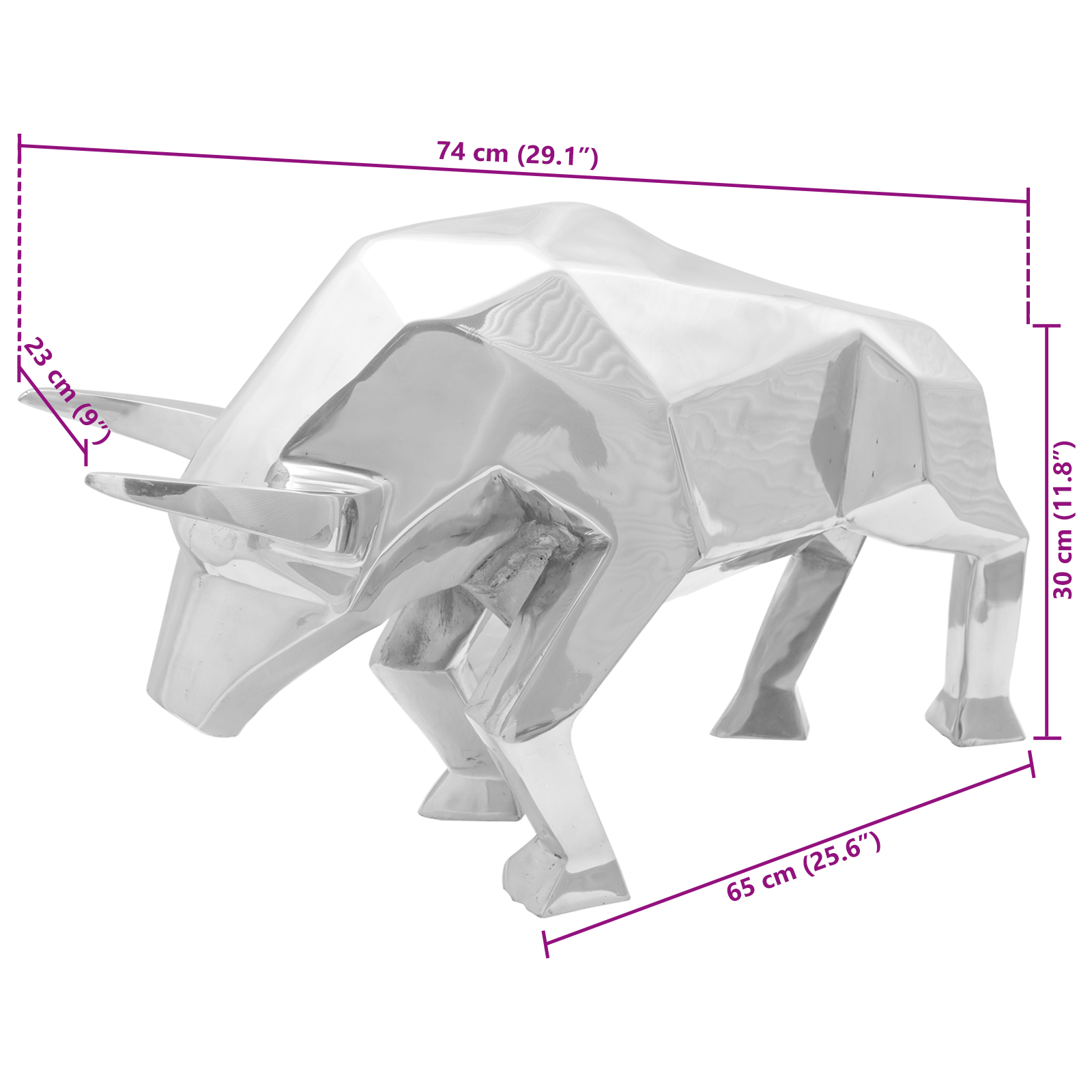 Bull Sculpture Silver 74x23x39 cm Aluminium - Image 8