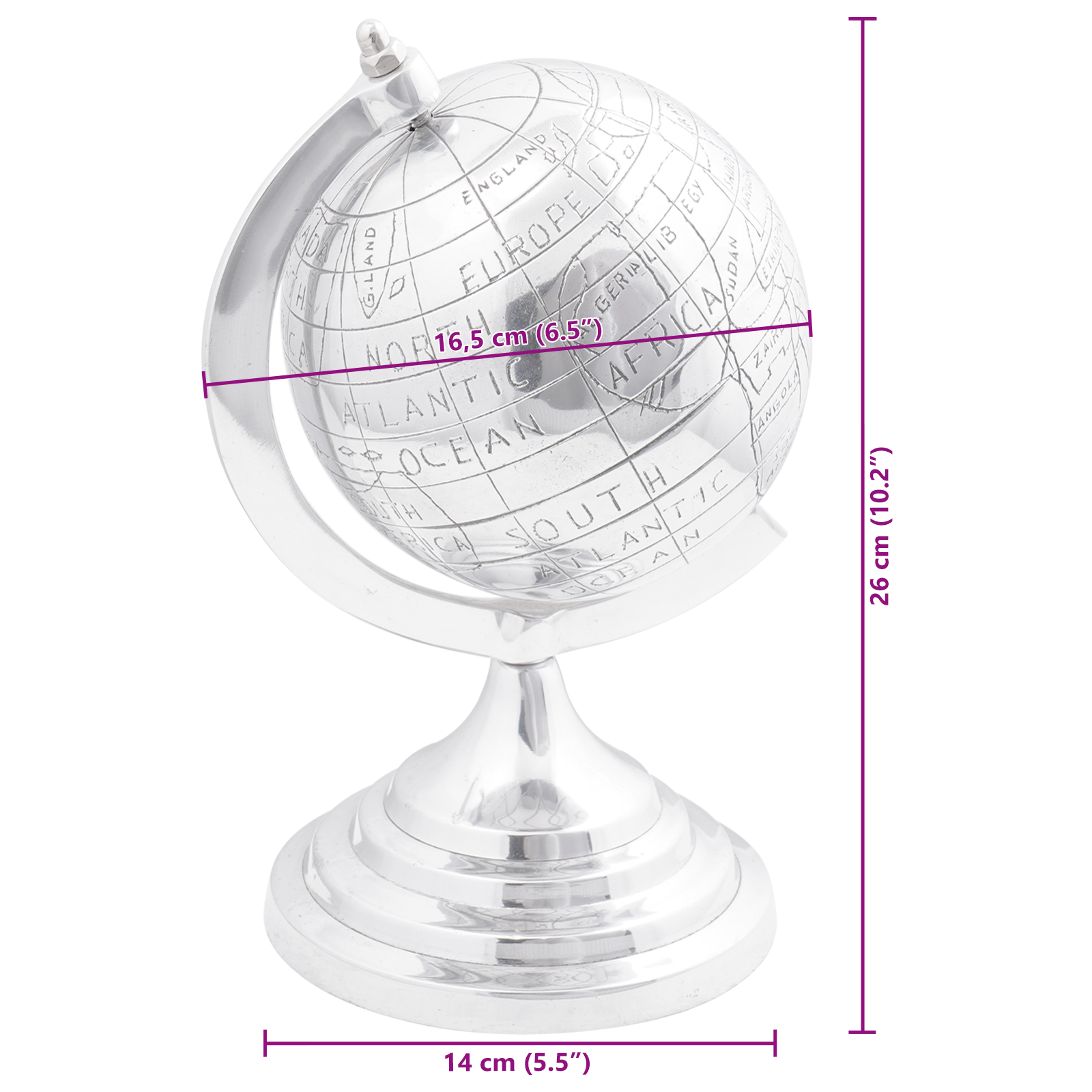 Globe Sculpture Silver 16.5x14x26 cm Aluminium - Image 7