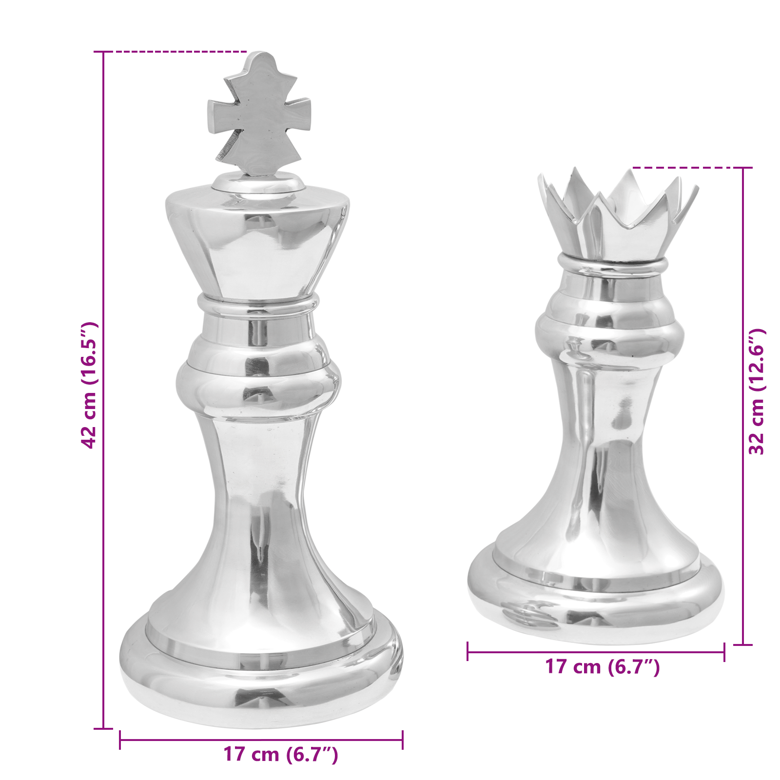 Chess Sculptures 2 pcs Silver Aluminium - Image 10